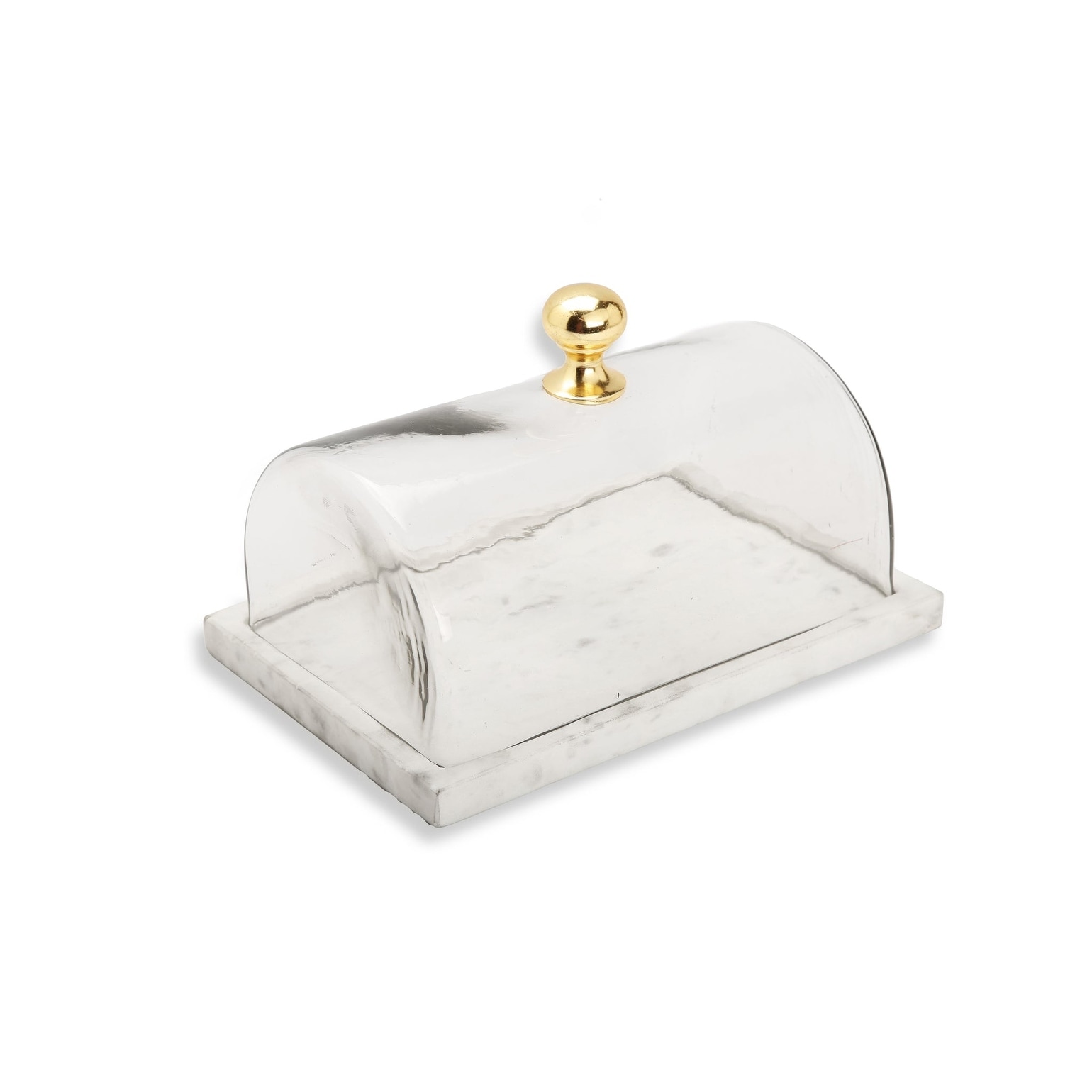 Rectangular Marble Cake Dome with Gold Knob (2 Sizes)