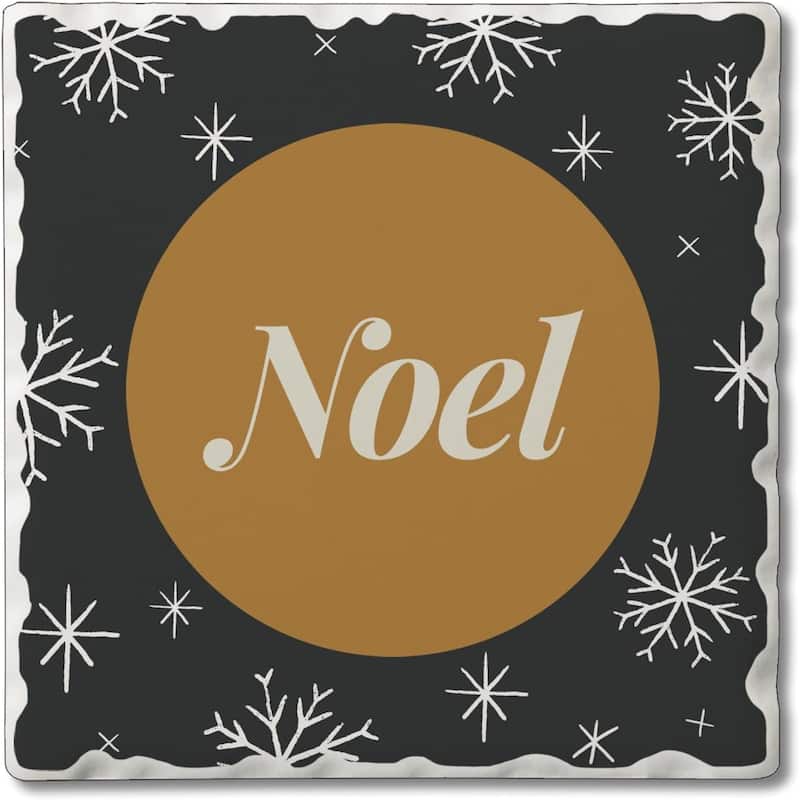Golden Noel 4 Pack Absorbent Stone Coaster with Protective Cork Backing Made in The USA 4" Square, Artistic, Easily Wipes Clean - Multi