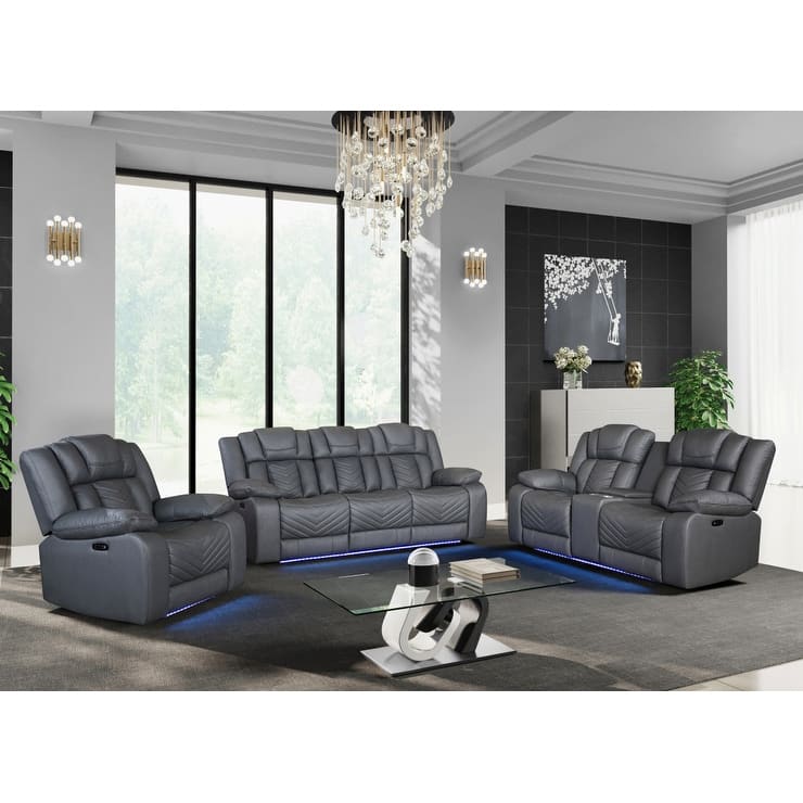 75" Light Gray Faux Leather Power Reclining Loveseat With Storage