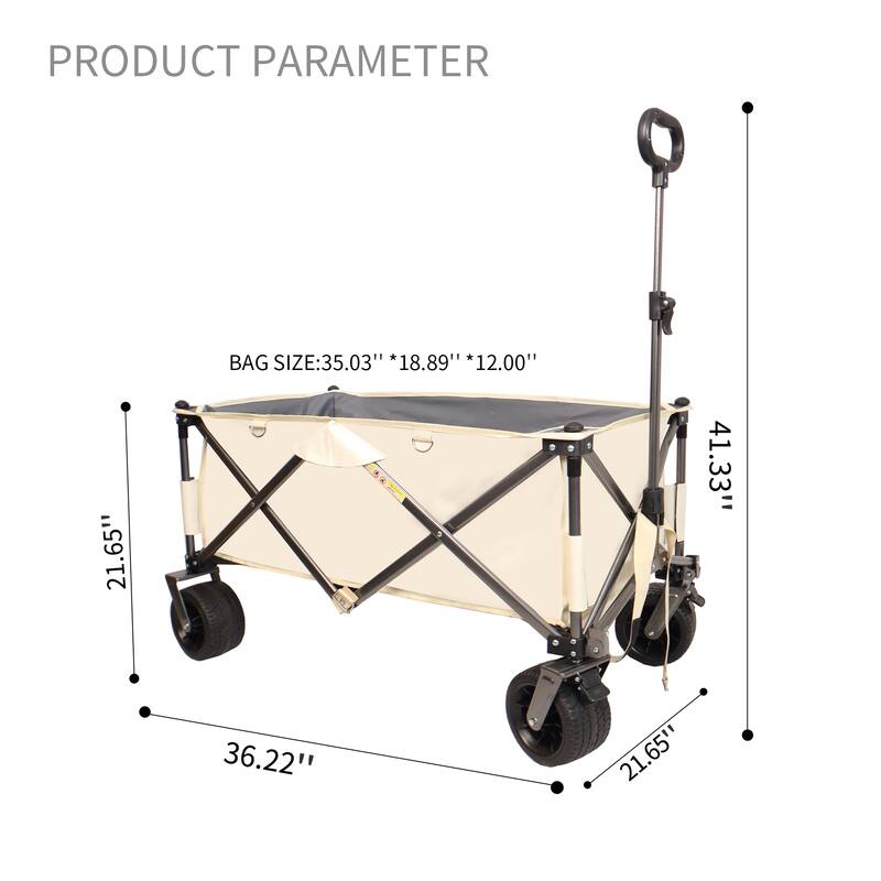 Folding Wagon, Heavy Duty Beach Cart for Sand with Big Wheels, Adjustable Handle&Drink Holders for Shopping, Camping and Outdoor