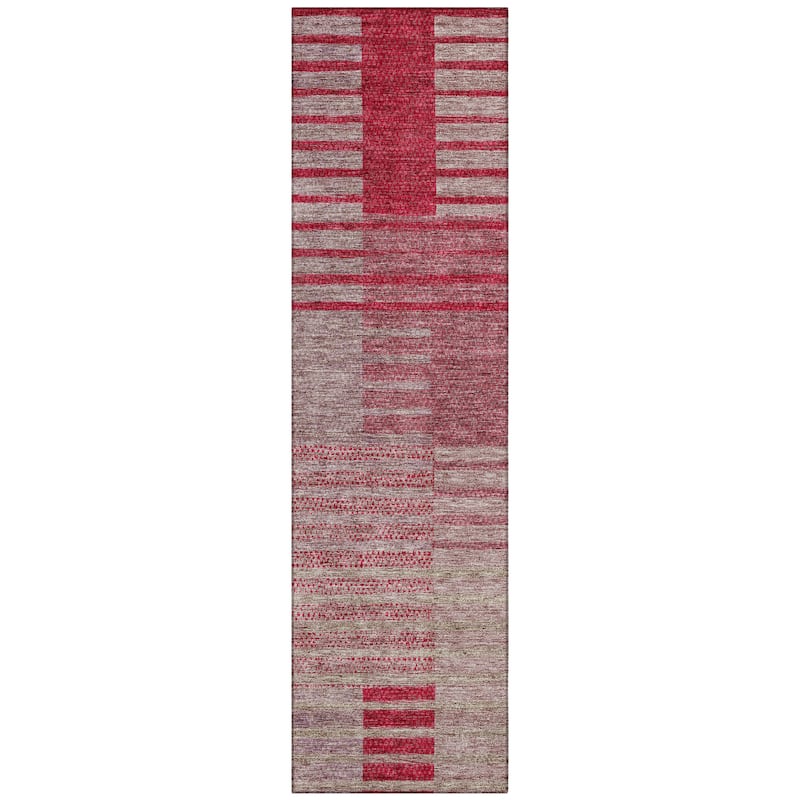 Machine Washable Indoor/ Outdoor Modern Stripes Chantille Rug