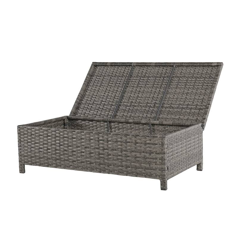 2-Piece Outdoor Patio Furniture Wicker Loveseat and Storage Ottoman