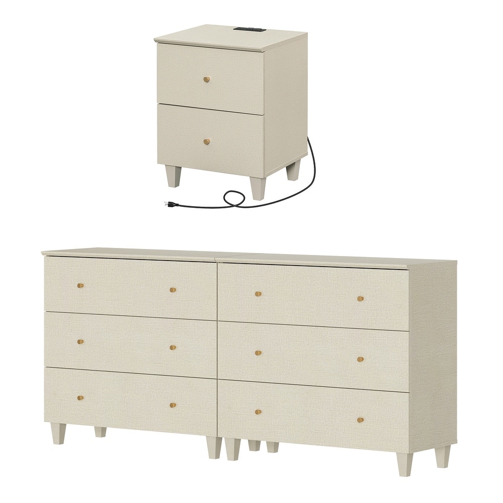 6-Drawer Dresser and Nightstand Set for Bedroom, 70.8" Wide