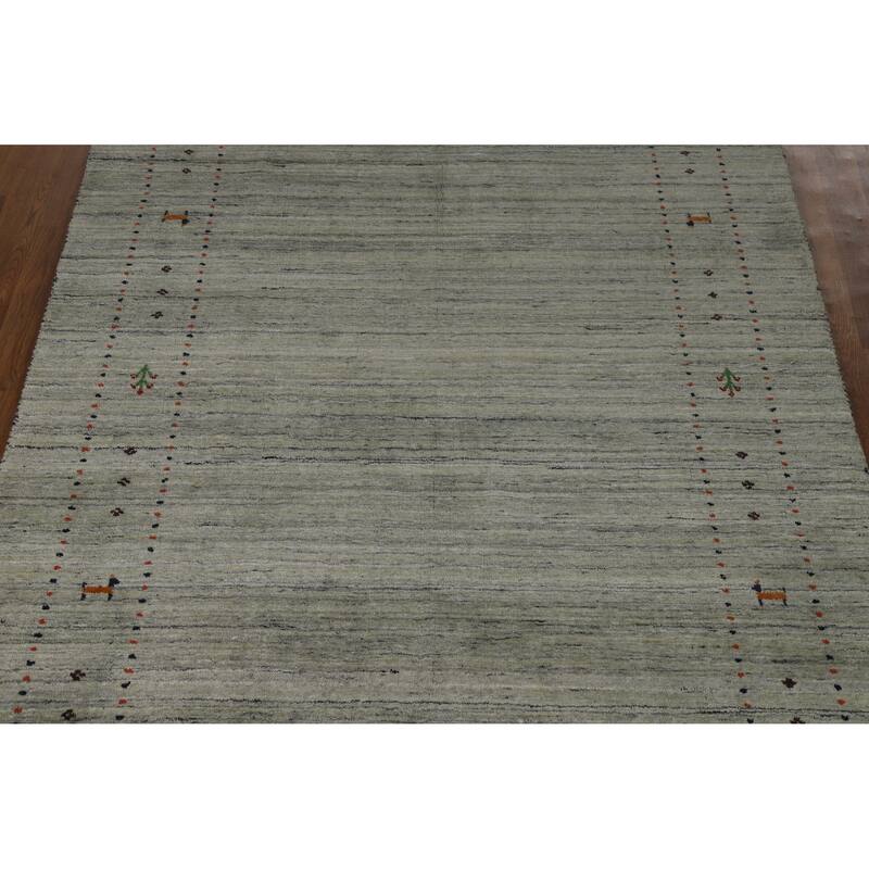 Hand Knotted Oriental 100% Wool Carpet Tribal Animal Pictorial Greys & Charcoal Gabbeh Area Rug - 8' 1'' X 5' 0''