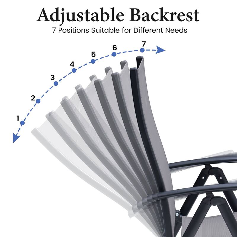 7-Piece Outdoor Dining Set Rectangle Patio Dining Table and Folding Adjustable Dining Chairs