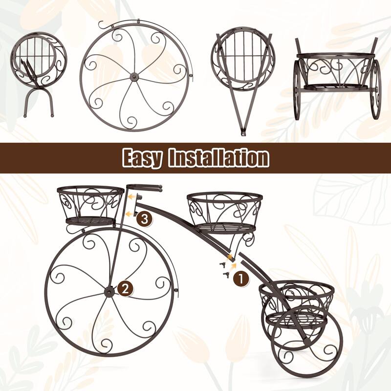 Gymax 3-Tier Bicycle Plant Stand w/ Hollowed Baskets Metal Flower Pot