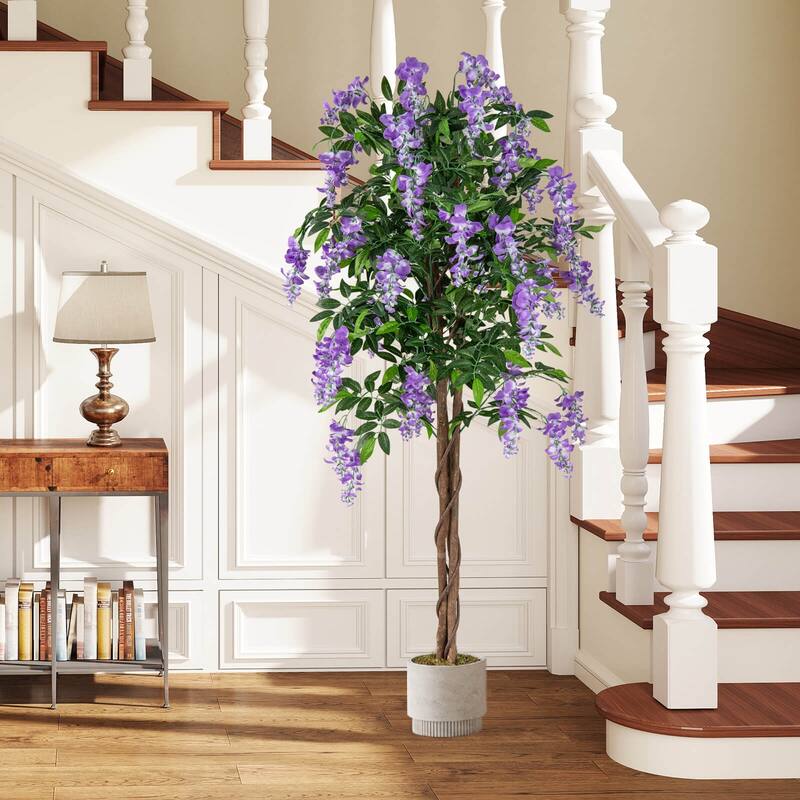 Costway 1/2 PCS 5.5 FT Tall Artificial Ficus Tree Faux Wisteria Plant