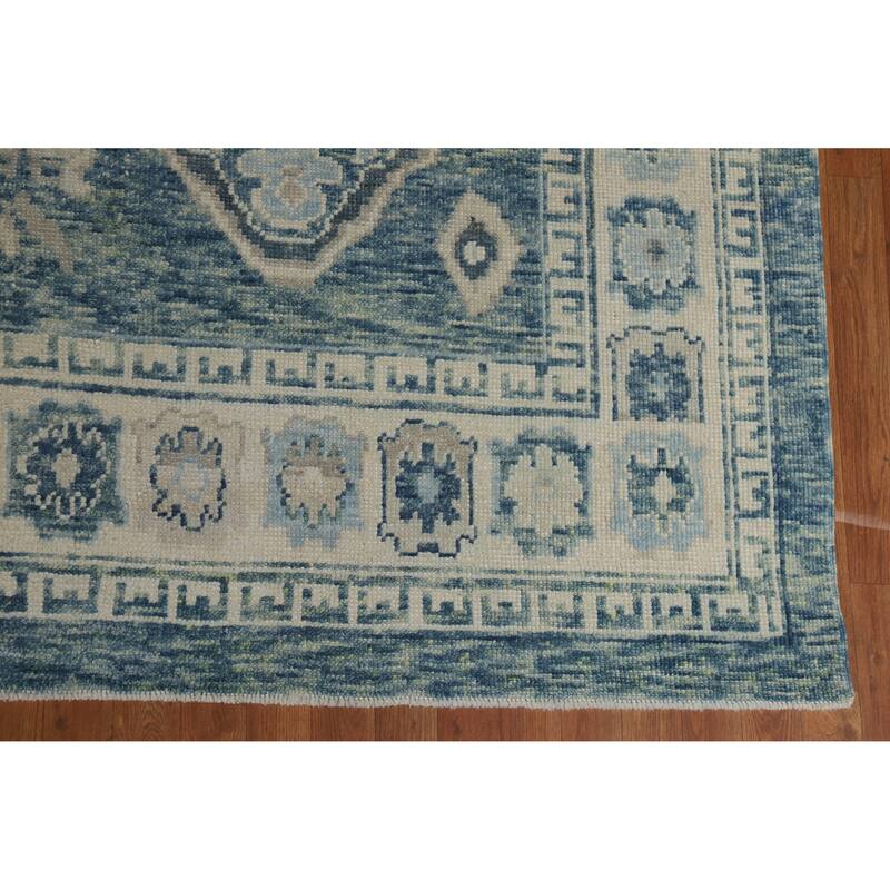 Hand Knotted Oriental 100% Wool Carpet Transitional All-Over Navy Blue & Blues Oushak Area Rug - 12' 7'' X 9' 5''