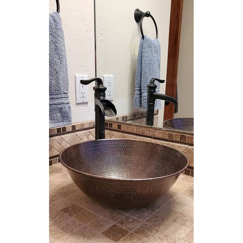 14" Round Copper Vessel Bathroom Sink in Brushed Sedona by SimplyCopper - 14" X 5.5"