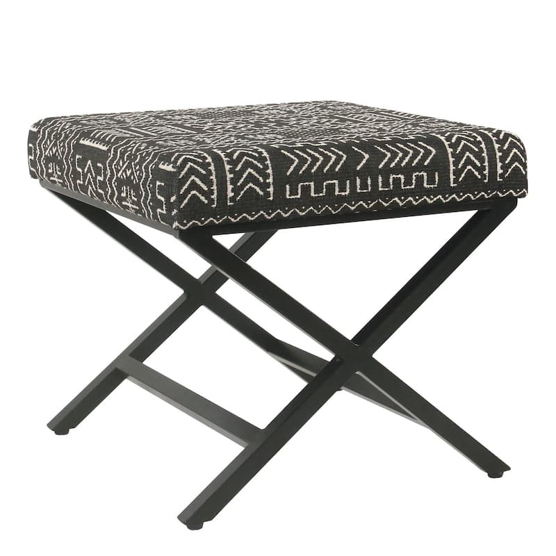 Porch & Den Birchaire Onyx Upholstered Metal Ottoman - Black