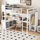 preview thumbnail 3 of 12, Off White Full Size Metal Loft Bed with Wardrobe And L-shaped Desk, Storage Cubes and Shelves for Kids, Teens, Adults