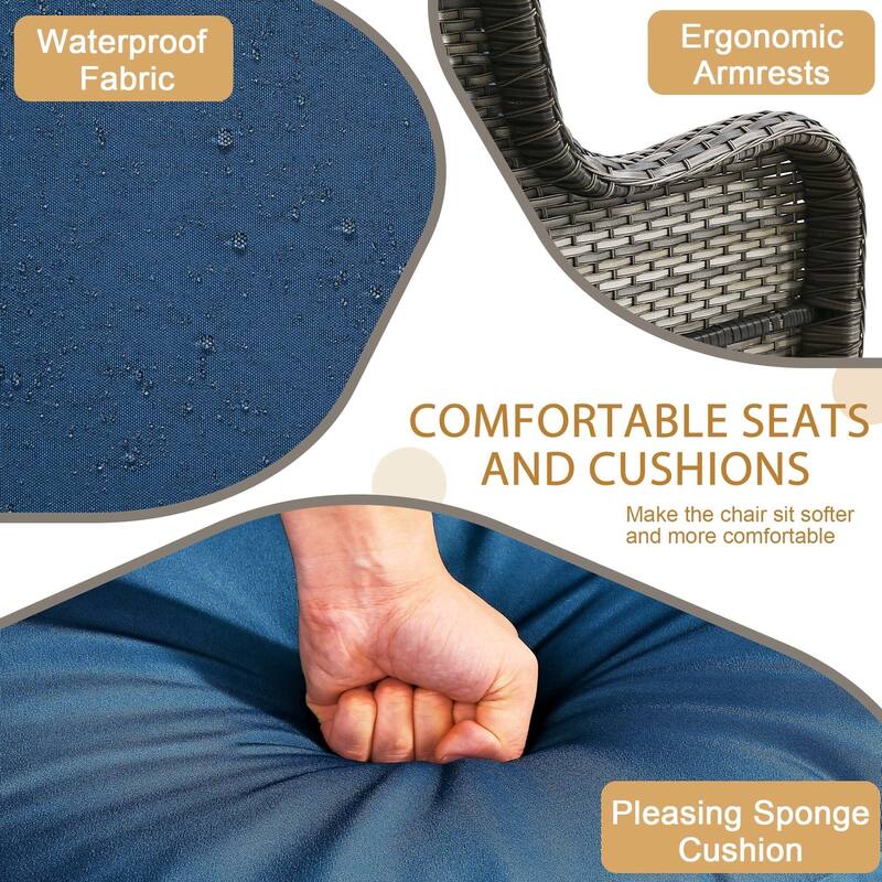 5-Person Outdoor Wicker Patio Conversation Sets with Table and Cushion