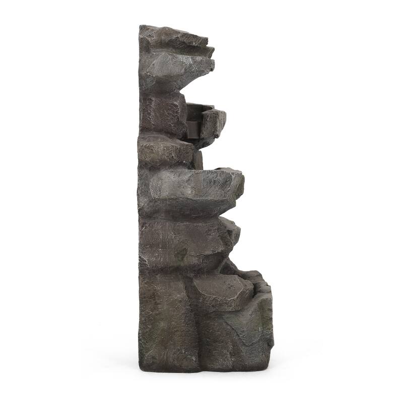 Roomfitters Apache 34-Inch Stacked Rock Outdoor Tiered Water Fountain with LED Lights, Weather-Resistant Faux Stone, Stone Gray