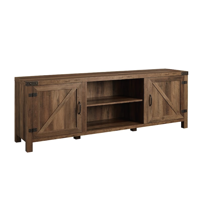 Stylish 70" Rustic Farmhouse TV Stand with Double Barn Doors and Cable Management - Oak