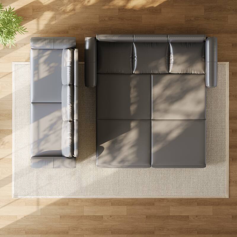 King Pull Out Sofa Bed, 3-in-1 Convertible Leather Sleeper Sofa, Chaise Lounge Daybed with Nailhead Trim & Rolled Arm