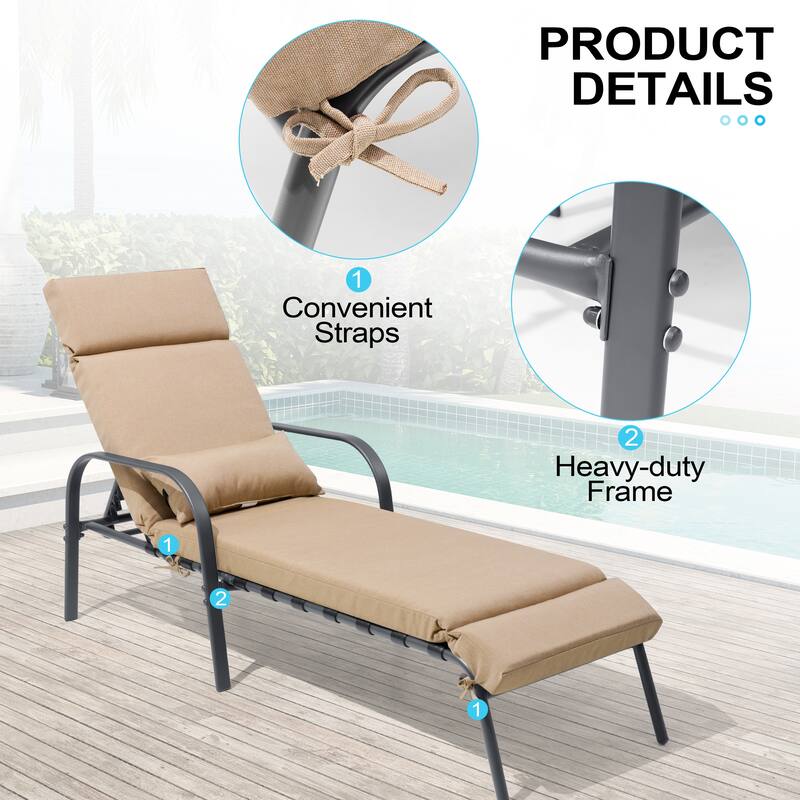 Outdoor Recliner Adjustable Chaise Lounge Chair with Cushion & Pillow
