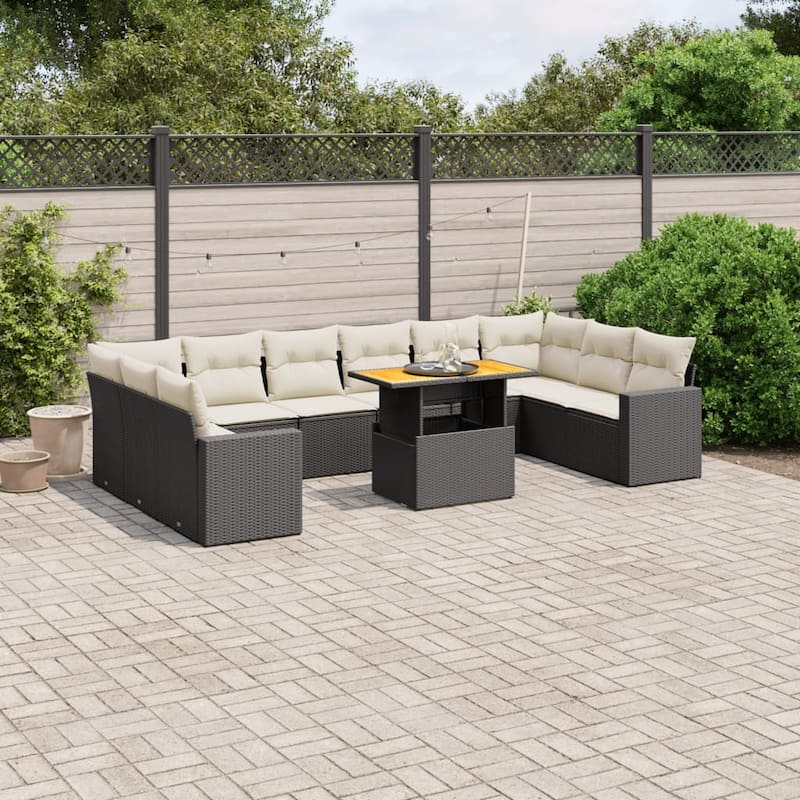 vidaXL Patio Sofa Set with Cushions Lounge Furniture Set 11 Piece Poly Rattan - 21.7 x 39.4 x 28.7 - Black  - form1