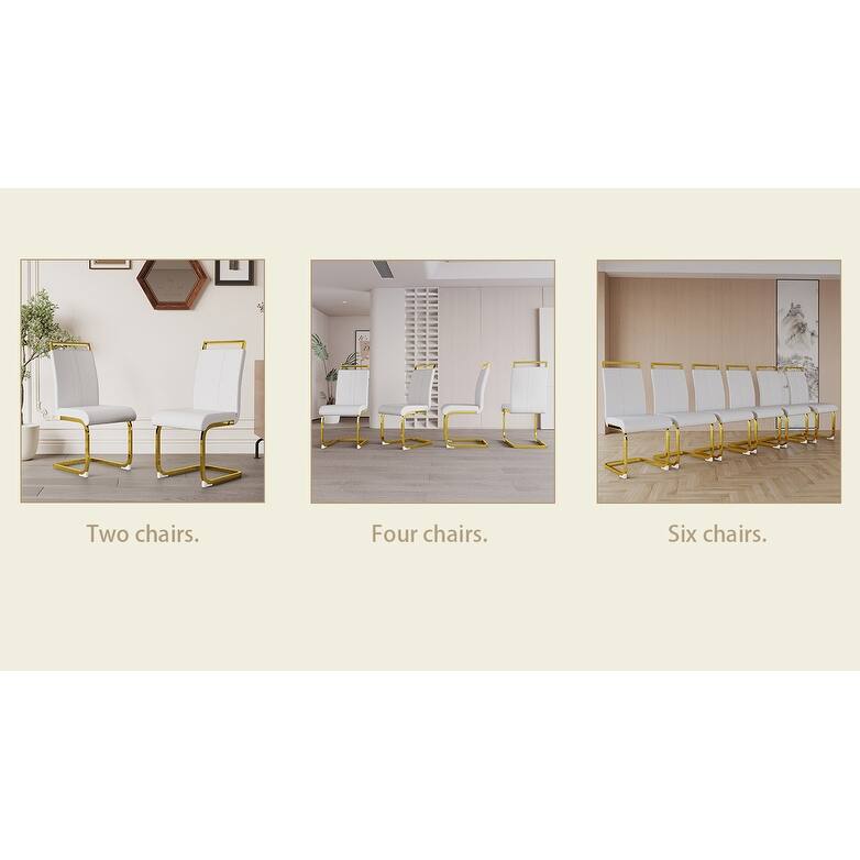 Modern Dining Chairs,PU Faux Leather High Back Upholstered Side Chair with Golden Metal Leg