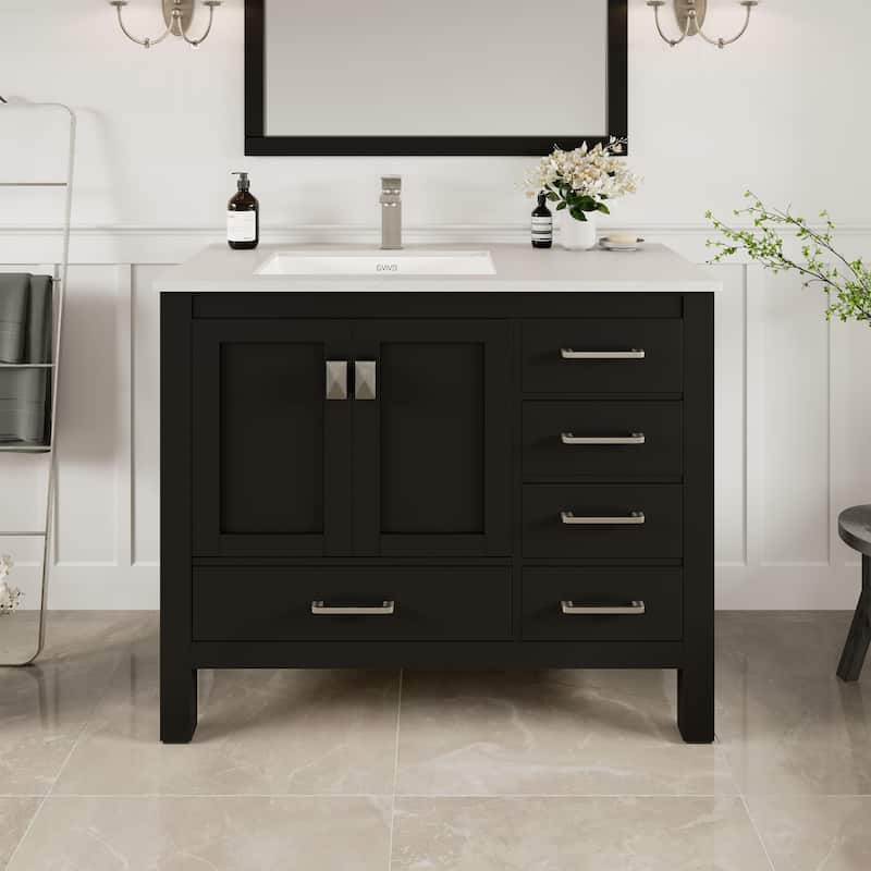Eviva London 42″ x 18″ Espresso Transitional Vanity with White Carrara Quartz Top