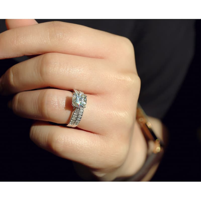 Kobelli 2.33 Carats Moissanite & Natural Diamond Solid 14k White Gold Antique Style Sophie 2pc Bridal Set