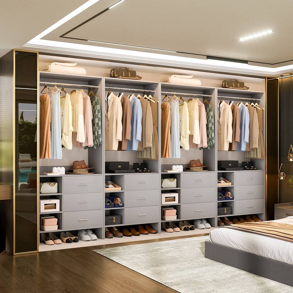 Cimly 30'' W Freestanding Closet System with Hanging Rod, Closet Organizer with Drawers and Shelves