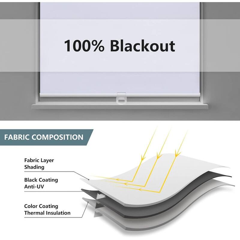 Cordless Roller Shades Blackout Blinds for Darkening Rolled Up Shades - 72"L x 34"W