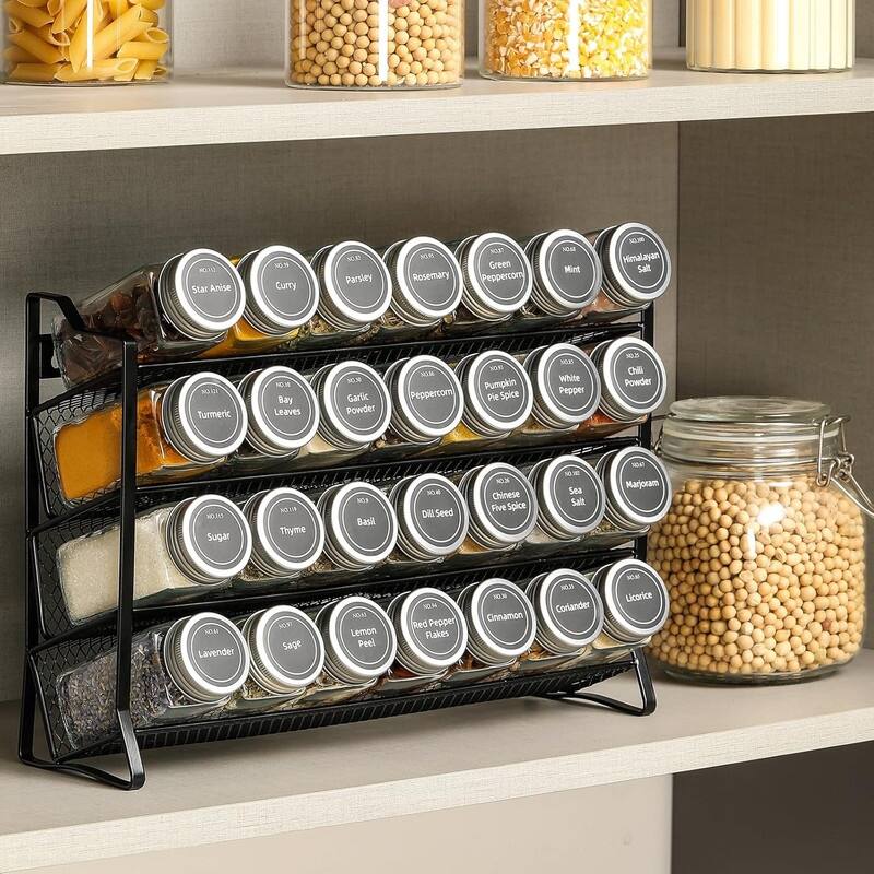 Spice Rack Organizer for Cabinet, Spice Organizer with 28 Empty - 13.5"D x 3.75"W x 10"H
