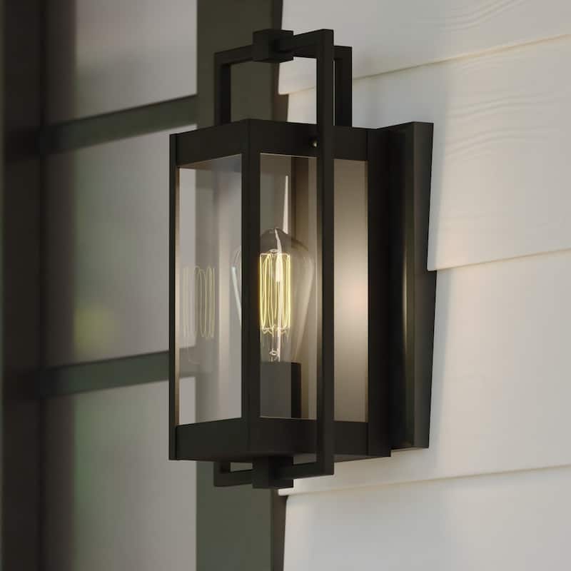 Sheridan Matte Black Contemporary Indoor Outdoor Wall Lantern Light Fixture with Clear Glass - Matte Black - 6-in W x 13.25-in H x 4.75-in D