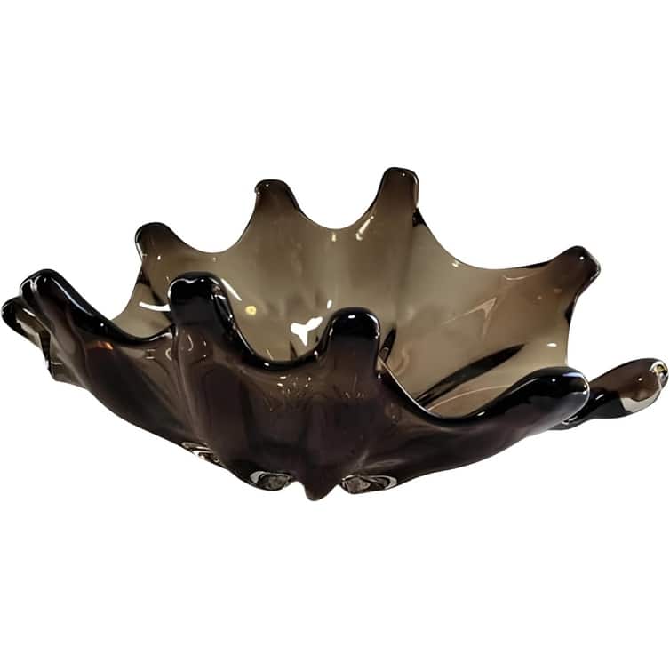 Elegant Sculptural Glass Bowl Centerpiece Decorative Accent 16"x10" - Brown