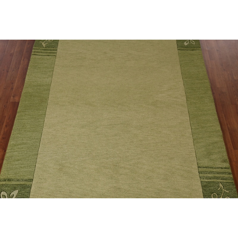 Green Gabbeh Indian Area Rug Handmade Wool Carpet - 5'3" x 7'7"