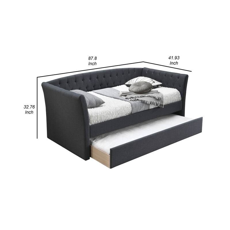 Alma Classic Wood Daybed with Trundle, Button Tufted, Charcoal Burlap