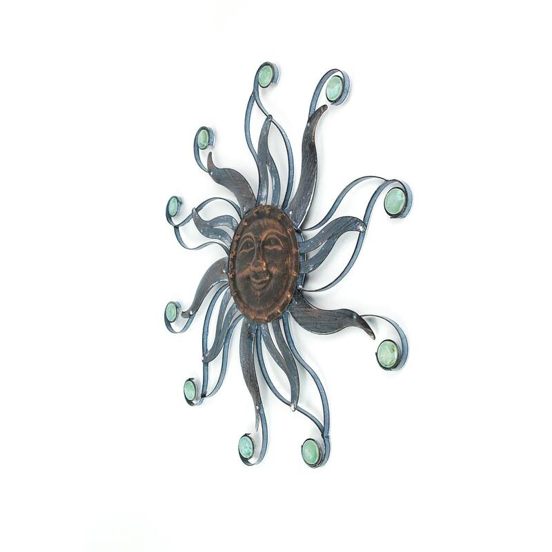 Zeckos Copper Metal Sun Face Wall Hanging Ceramic Bead Accents