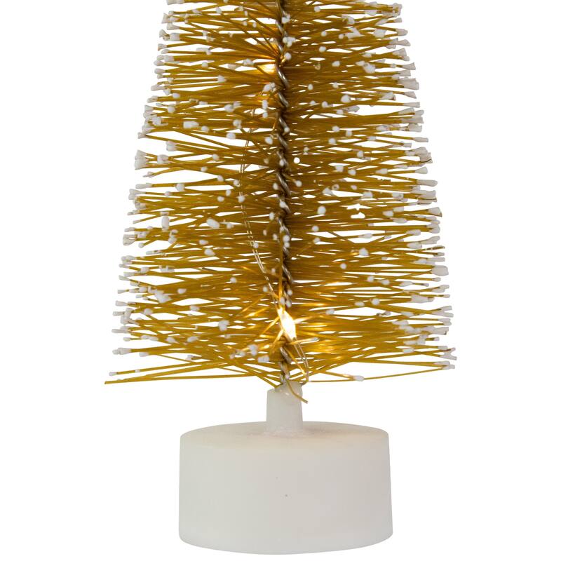 Set of 2 LED Gold Mini Bottle Brush Pine Christmas Village Trees