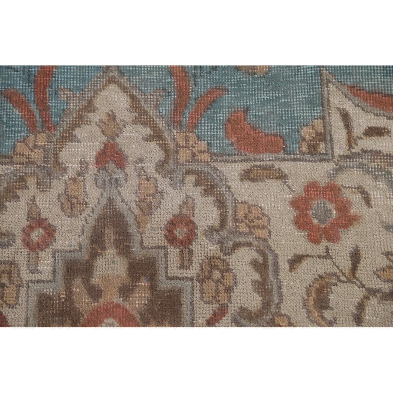 Distressed Over-Dyed Tabriz Persian Rug Antique Blue Wool Carpet - 9'5"x 11'10"