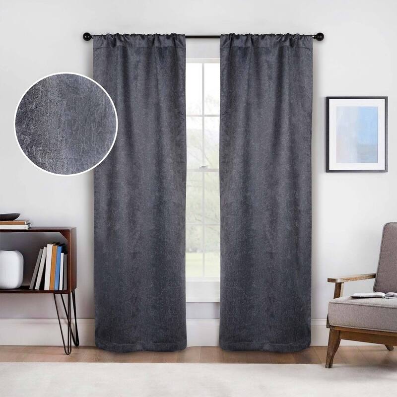 Superior Senna Washable Room Darkening Curtains, Set of 2 Panels - 26" x 84" - Midnight Blue