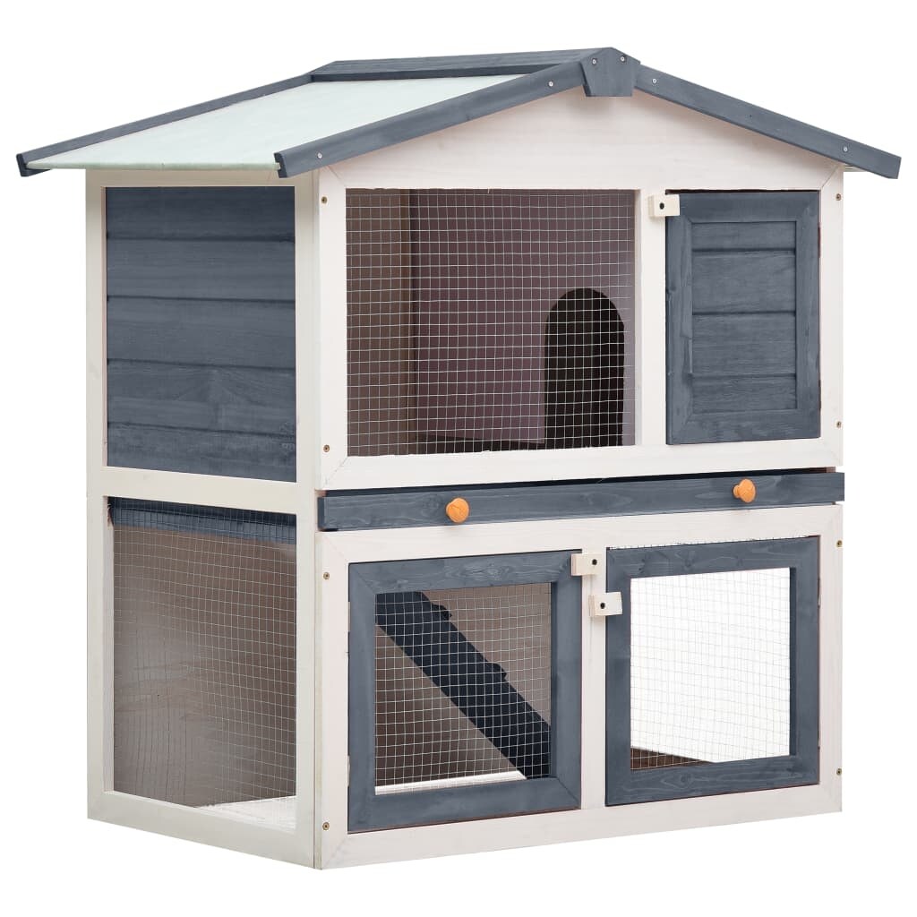 vidaXL Outdoor Rabbit Hutch 3 Doors Gray Wood Bed Bath Beyond
