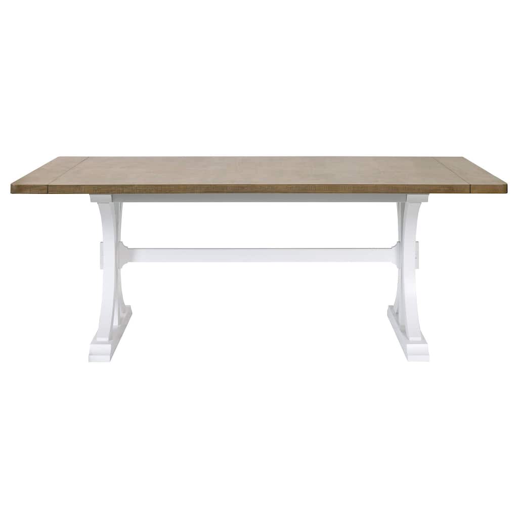 Modern Wood Rectangular Trestle Base Kitchen Dining Table, Brown - Large