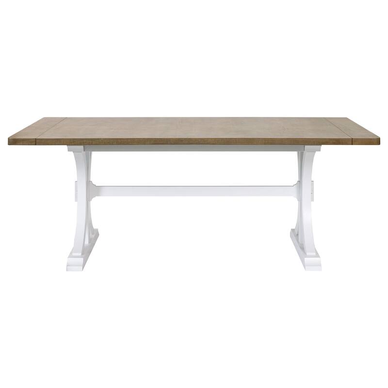 Modern Wood Rectangular Trestle Base Kitchen Dining Table and Six Chairs, Brown