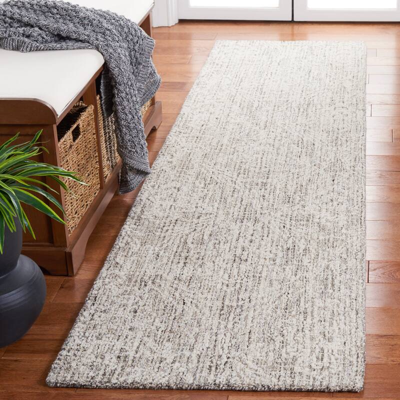 SAFAVIEH Handmade Ebony Fridbjorg Modern Wool Rug - 2'3" x 9' Runner - Grey/Ivory