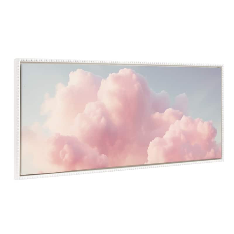 Kate and Laurel Sylvie Beaded Vintage Pink Cotton Candy Clouds Mountain Landscape Framed Canvas by The Creative Bunch Studio - 18x40 - White