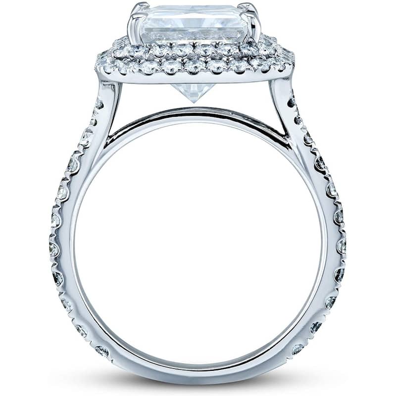 Annello by Kobelli Large Emerald Double Halo Moissanite and Diamond Ring(HI/VS, GH/I)