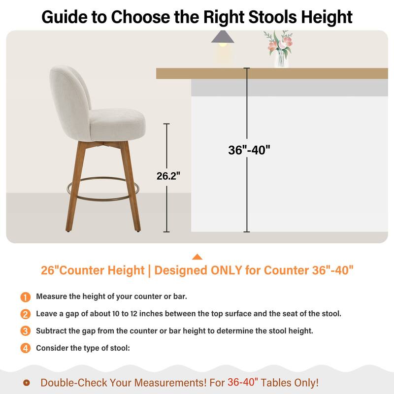 Fabric Upholstered Counter Height Swivel Bar Stools - 37.8"H x 19.7"W x 23.2"D