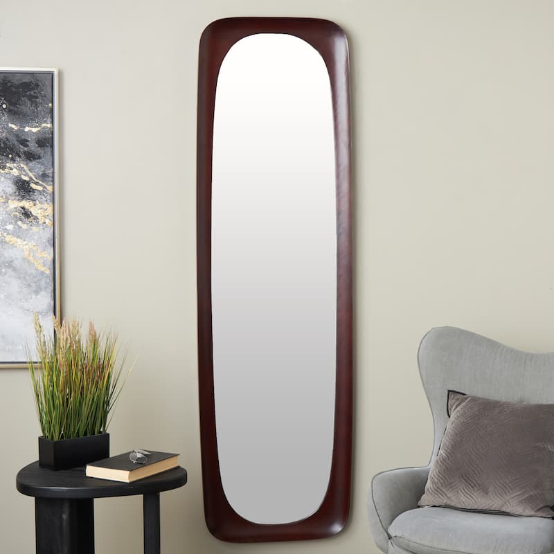 Wood Varnished Oval Wall Mirror - Dark Brown or Brown - Roche River Decor