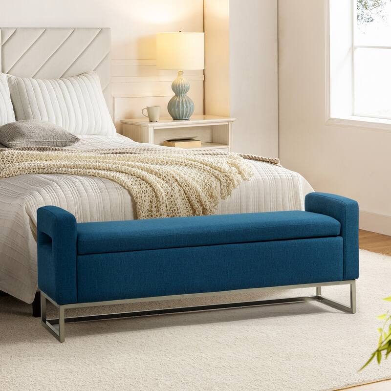 Diana Modern Upholstered Filp-Top Storage Bench with Sturdy Metal Legs - NAVY