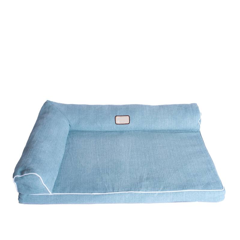 Medium Bolstered Pet Bed Cushion With Poly Fill Cushion, SoothIng Blue - 31" x 23" x 7"
