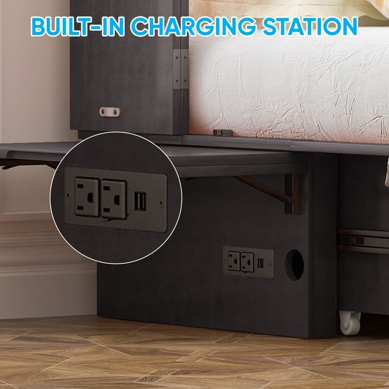 Mixoy Modern Queen Murphy Bed Chest with Mattress and USB ports