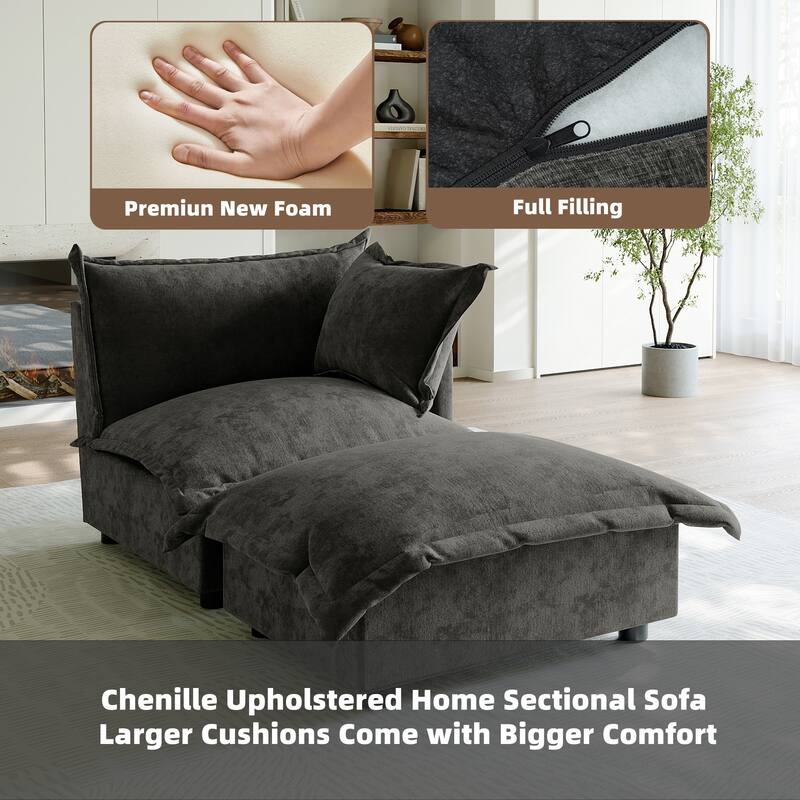 Casual 40"W Oversized Soft Comfy Cloud Chenille Chaise Lounge with Ottoman