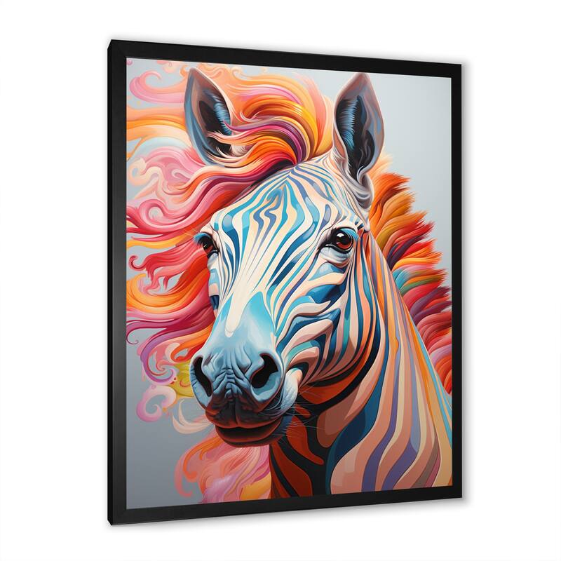 Designart "Colorful Zebra Portrait" Animals Zebra Framed Wall Art Prints