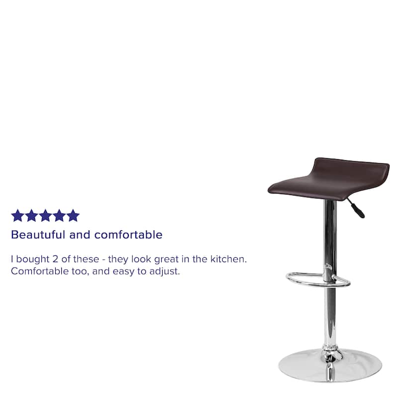 2 Pack Contemporary Vinyl Adjustable Height Barstool with Solid Wave Seat - 15"W x 15"D x 25.5" - 34"H