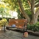 preview thumbnail 2 of 10, 48" Hardwood Slotted Steel Cast Iron Frame Outdoor Patio Garden Bench Park Seat Black & Natural
